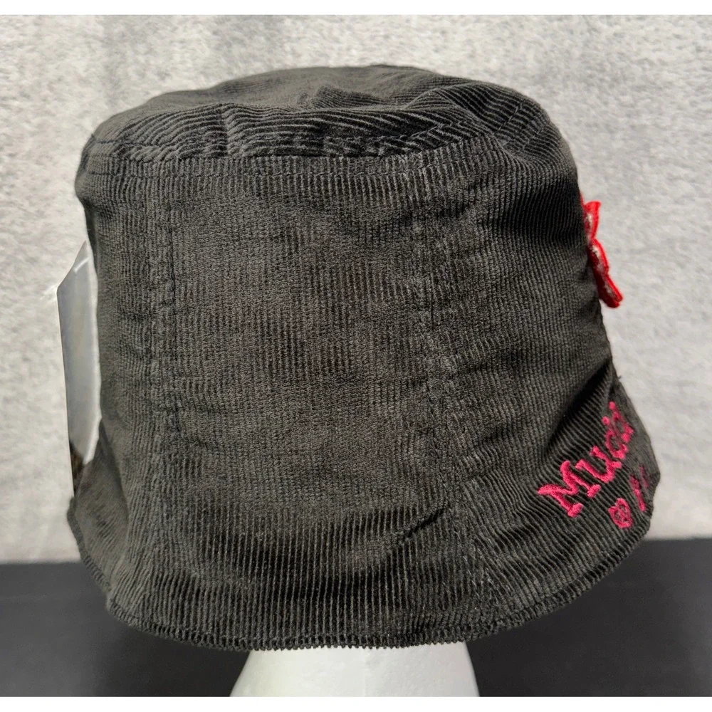 Mudd Bucket Hat Girls OS Black Corduroy Floral Applique Y2K Vintage NWT